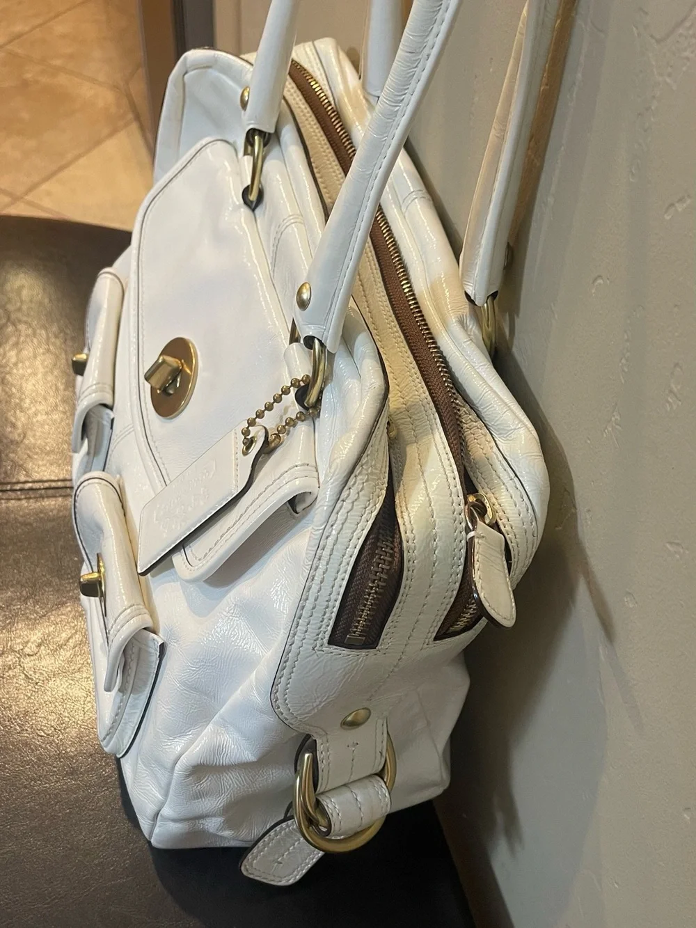 Coach Peyton limited edition Legacy White Satchel Gold Hardware turnlock y2k